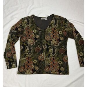 Y2K‎ Women's Size 2 Chico's Floral Design Long Sleeve Blouse